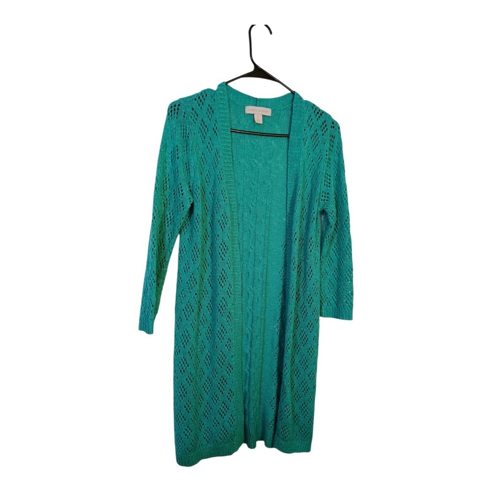 Laura Ashley Open-Front Mixed Knits Longline Cardigan Sweater Women's Size S